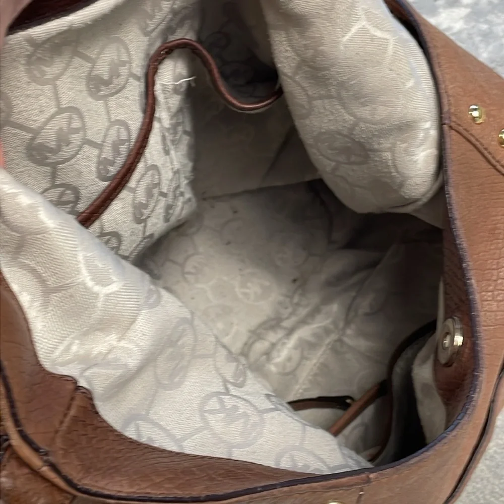 MICHAEL Michael Kors Middleton Hobo Bag Studded Embossed Leather Brown Cognac